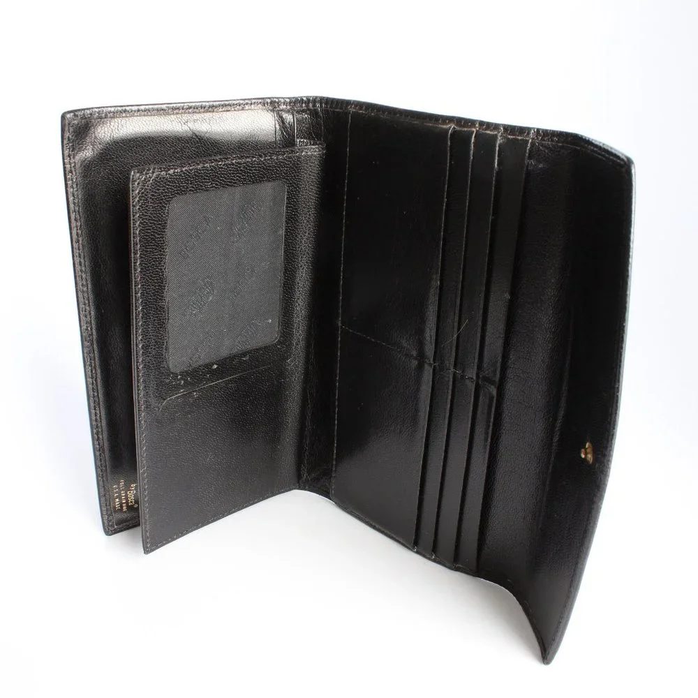 Bosca Wallet with Check Book Holder Black Leather Trifold Vintage